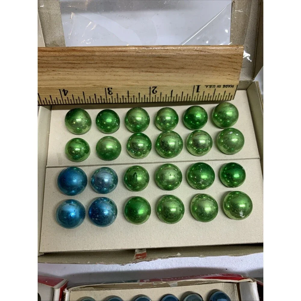 Vintage Mini Mercury Ornament Lot With Boxes Blue Green Prop Box Shiny Brite